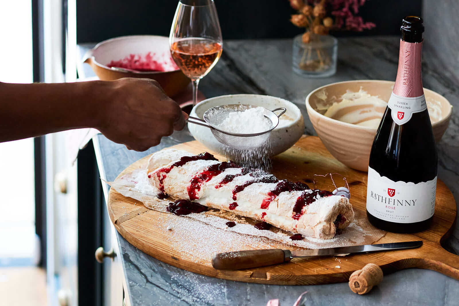 Rathfinny Sussex Sparkling 2018 Rose with Winter Roulade